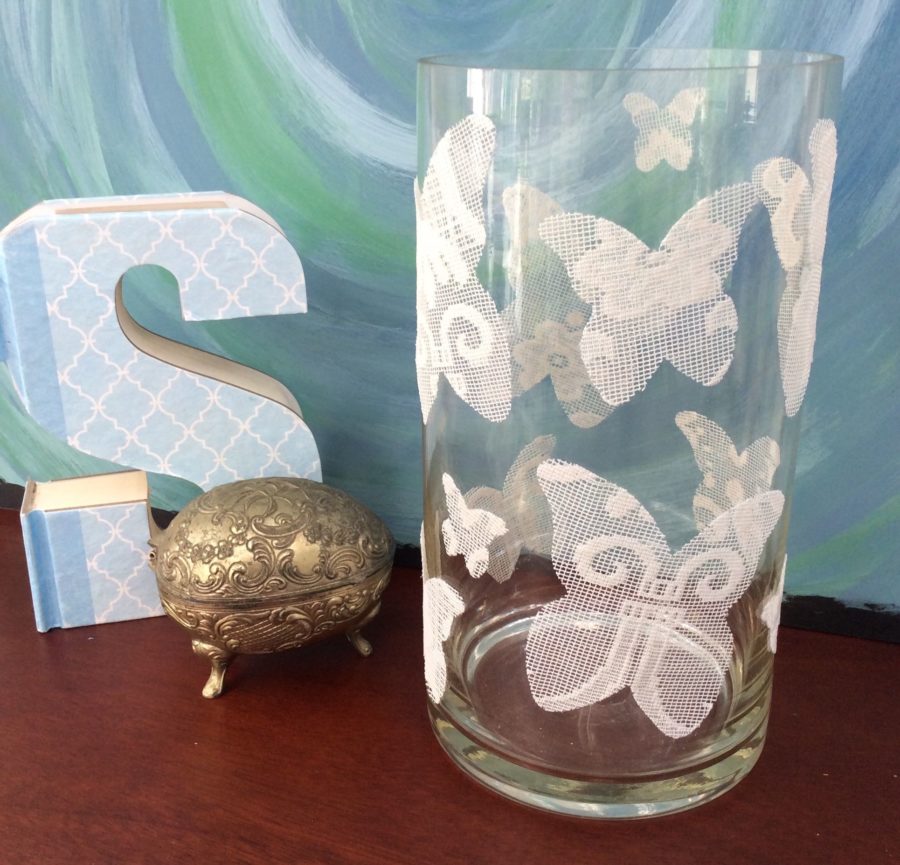 Lace Butterfly Embellished Vase for Mom Cheap Eats and Thrifty Crafts